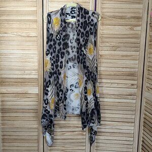Adore Leopard Print Sheer Vest with Floral Accents Size XL